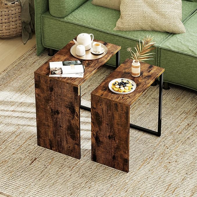 Giantex Nesting Coffee Table Set of 2, Rectangular Stackable Side Tables