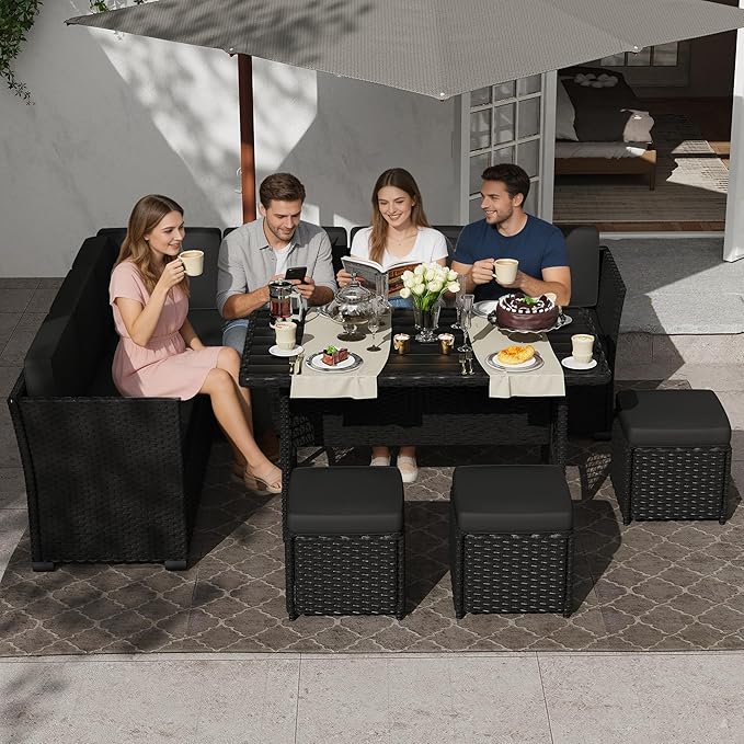 KIGOTY 7 Piece Patio Furniture Set, Outdoor PE Wicker Rattan Outdoor Dining Set