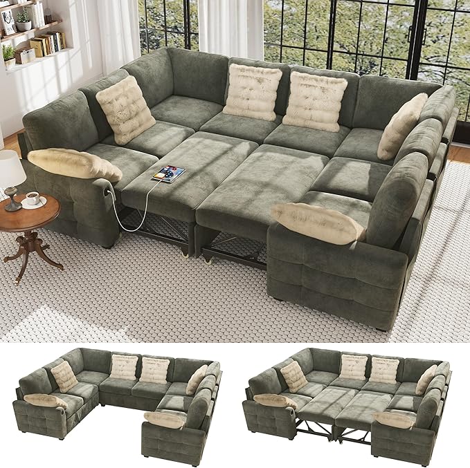 Ihanherry Large U-Shaped Sectional Sofa Bed, 8-Seater Convertible Sleeper