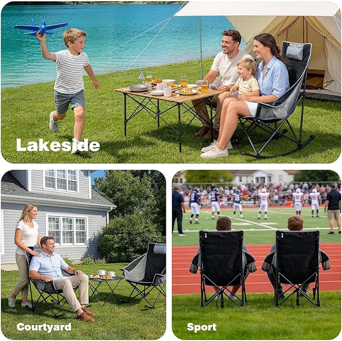 SUNNYFEEL Oversized Rocking Camping Chair, Fully Padded Patio Chair