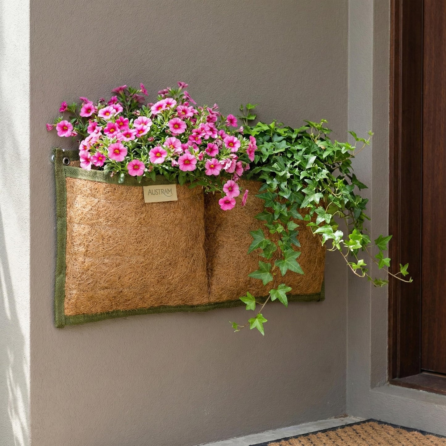 Austram Wall Hanging Planter, 2 Pocket, Hanging herb Planter, wall Mounted Plant Holder, Vertical herb Garden, Plant Hanger Indoor, Boho Kitchen Decor, Porch and Balcony Decor, Fence planters