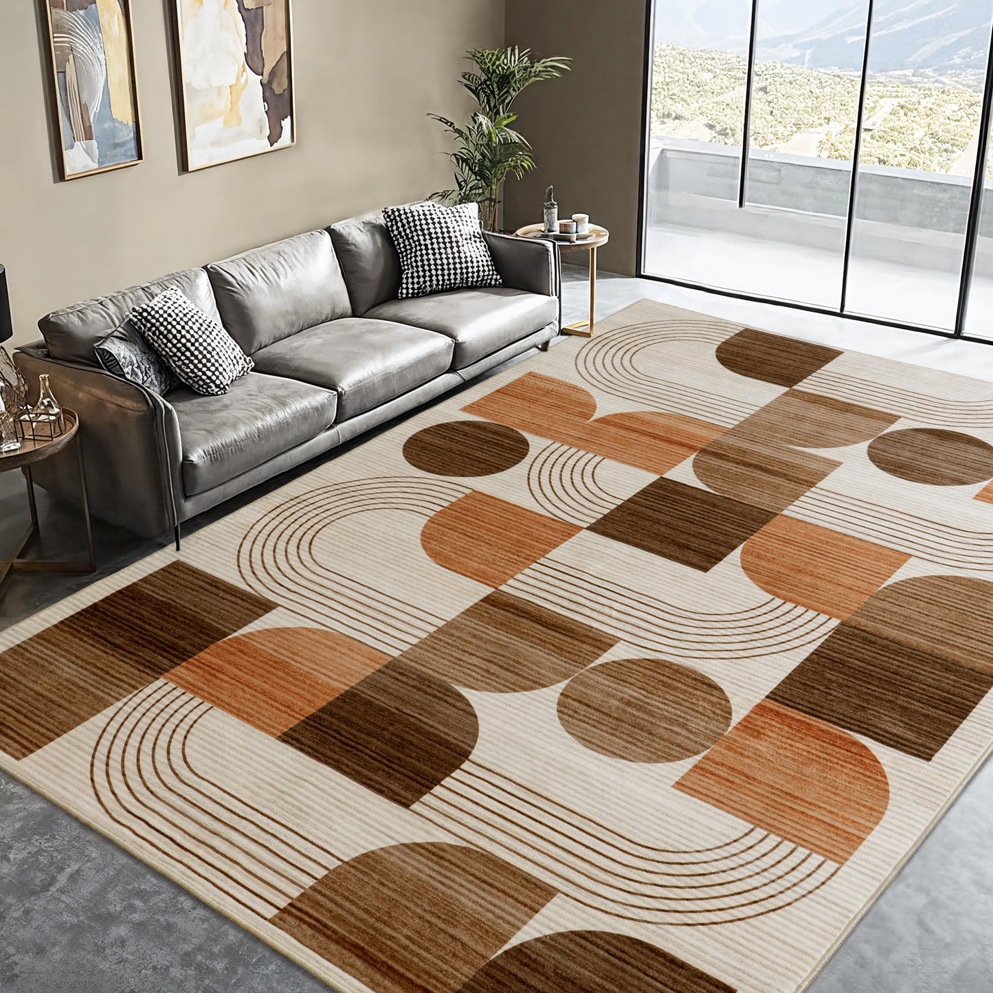 QDUIDU Large Machine Washable 6x9 Area Rug, Soft Modern Geometric Abstract Orange Rugs for Bedroom Living Room, Non-Shedding Faux Wool Indoor Throw Floor Carpet for Office Entryway Dining Room Decor