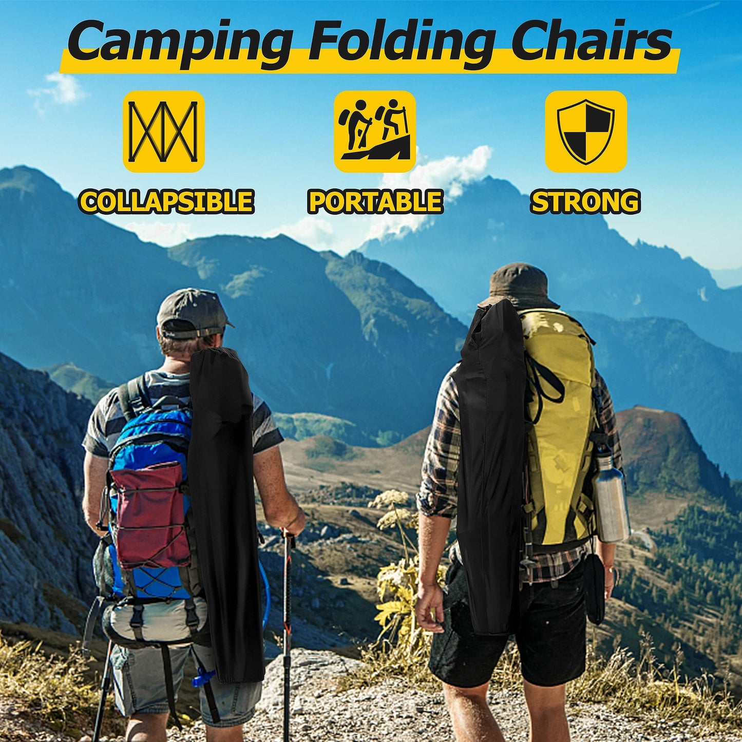 Joyfair Portable Camping Chair, Outdoor Lawn Folding Chairs for Adults, Heavy Duty Large Foldable Chairs for Beach, Fishing, Tailgating and More Outdoor Sport, Carry Bag & Cup Holder (2, Black)