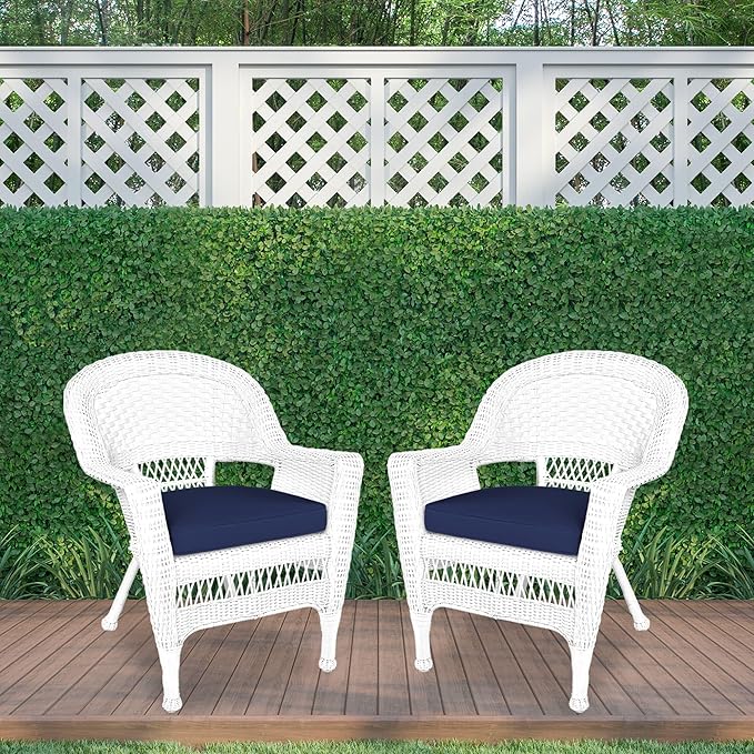 Jeco Wicker Chair with Blue Cushion