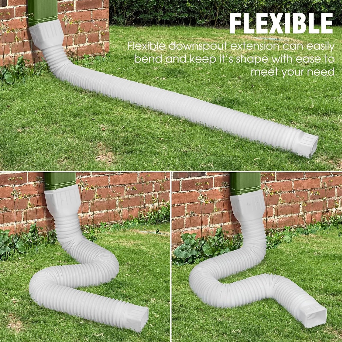 3 pack Flexible Rain Gutter Downspout Extensions,Drain Downspout Extender,Gutter Extension Flexible,Down Spout Drain Extension Pipes,Extendable from 21 to 60 Inches (3pcs black)