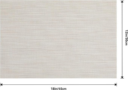 Leetaltree Beige White Placemats Set of 8 - Heat Resistant Non-Slip Place mats for Dining Table, Washable Durable PVC Vinyl Woven Table Mats(Beige White, 8)