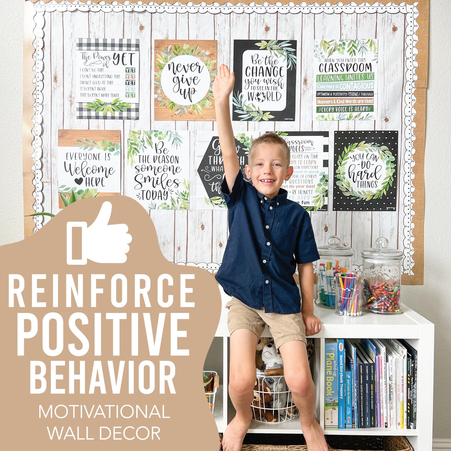 Hadley Designs Motivational Poster for Classroom Decor - 9 Growth Mindset Classroom Posters Elementary, Inspirational Wall Decor Middle School, Teacher Must Haves, Farmhouse Bulletin Board Decorations