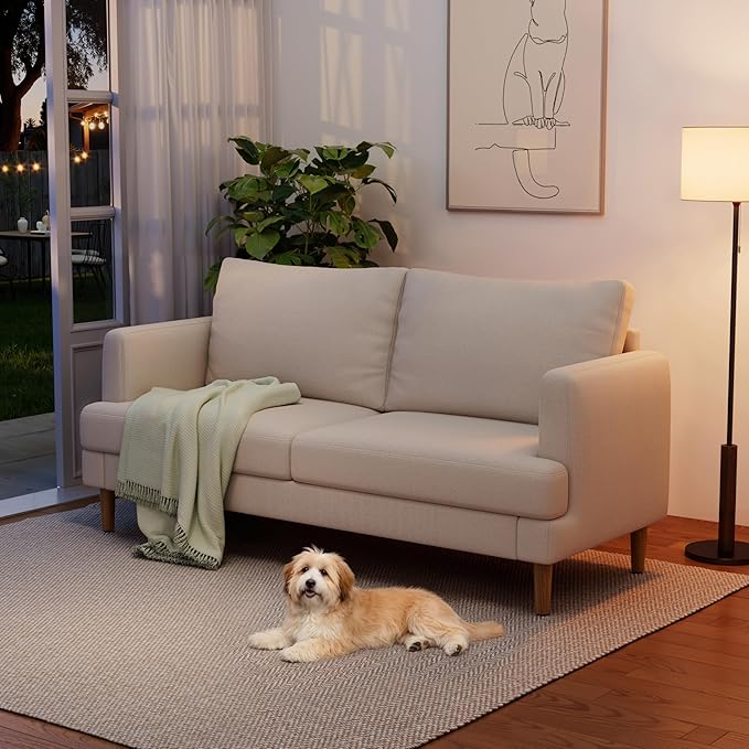 70" Modern Loveseat Sofa with USB Type-C Ports, Linen Fabric 2-Seater Deep Seat