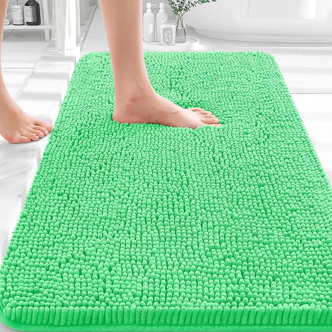 OLANLY Bathroom Rugs 30x18, Extra Soft Absorbent Chenille Bath Rugs, Rubber Backing Quick Dry, Machine Washable Bath Mats for Bathroom Floor, Tub and Shower, Home Decor Accessories, Mint Green
