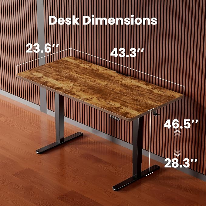 ErGear Height Adjustable Electric Standing Desk, 44 x 24 Inches Sit Stand up Desk, Memory Computer Home Office Desk, Vintage Brown