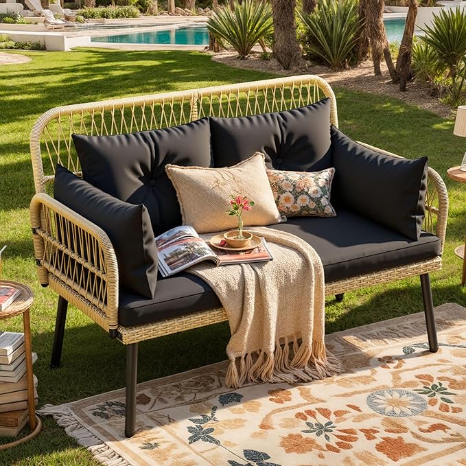 DWVO Outdoor Loveseat, Patio Wicker Furniture Set