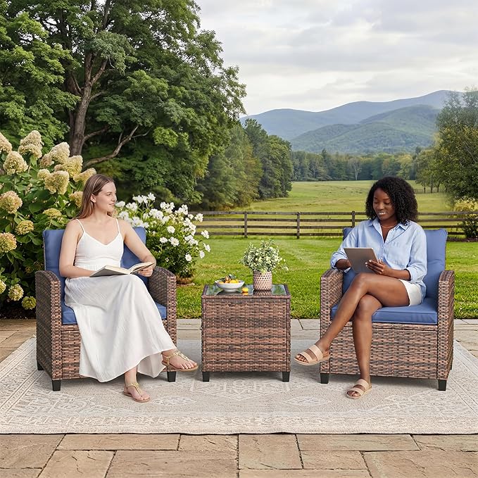 Garvee Outdoor Wicker Chairs, 3 Pieces Patio Furniture Set, All Weather High