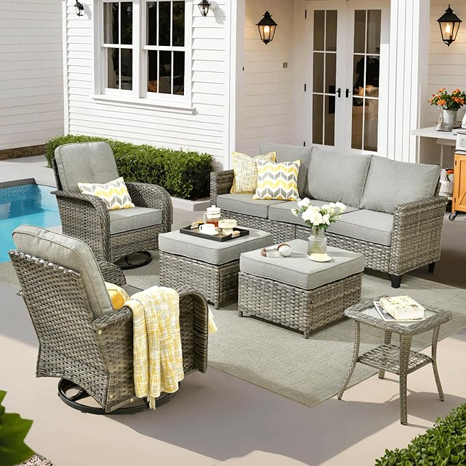 ovios 6 Pieces Patio Furniture Set, Outdoor Wicker Sofa Couch