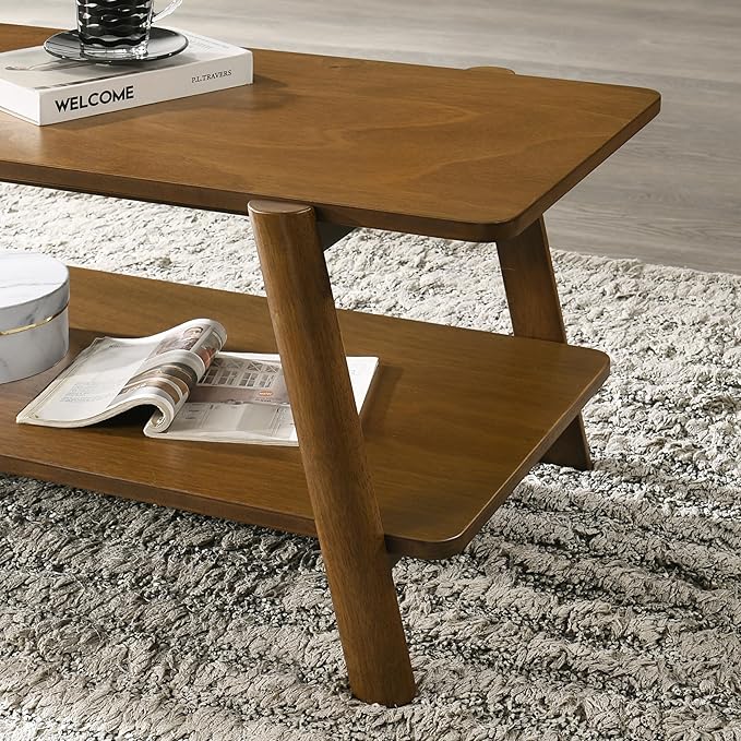 Mid-Century Modern Coffee Table 43 in, Wood Living Room Table