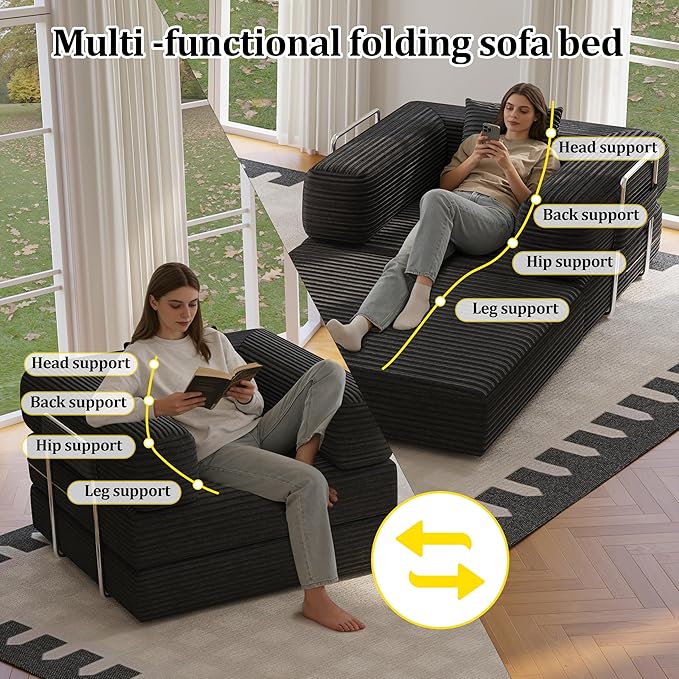 BSHOMGI Folding Sofa Bed, 2 in 1 Convertible Sofas Lounger Comfy Single Chair