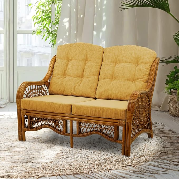 Malibu Lounge Loveseat Sofa Natural Rattan Wicker Handmade Design
