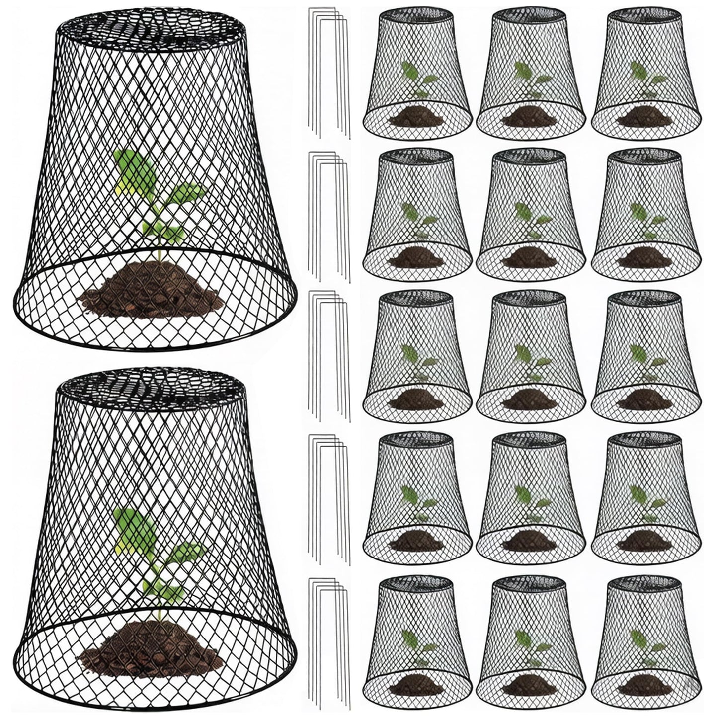 Airsnigi 24Pcs Chicken Wire Plant Cover,9x9 inch Garden Cloches Black Metal Chicken Wire Cloches Plant Protector Cover for Keeping Bunnies Rabbits Chickens Birds Squirrels Small Animals Out