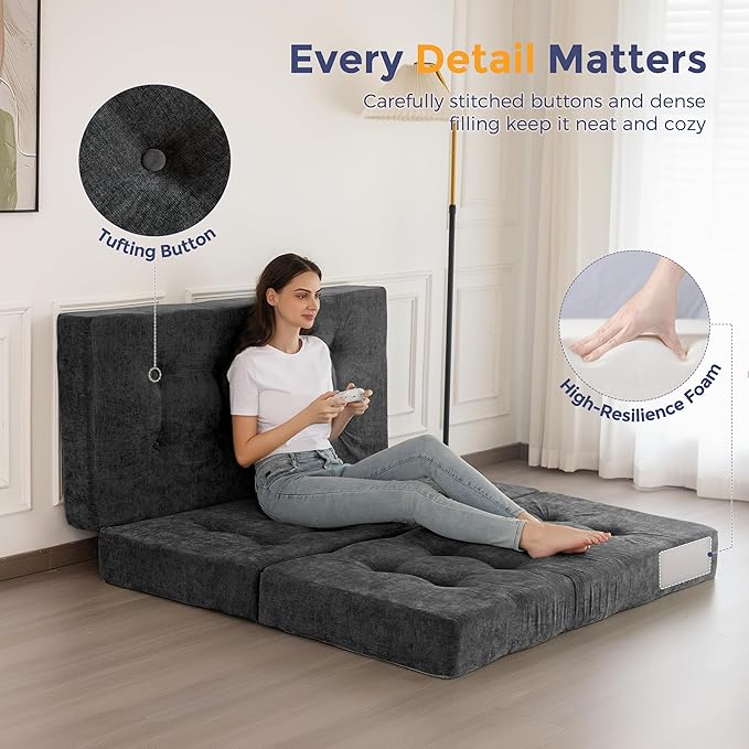 MAXYOYO 6" Folding Sofa Bed for Floor, Tufted Tri-Fold Floor Mattress