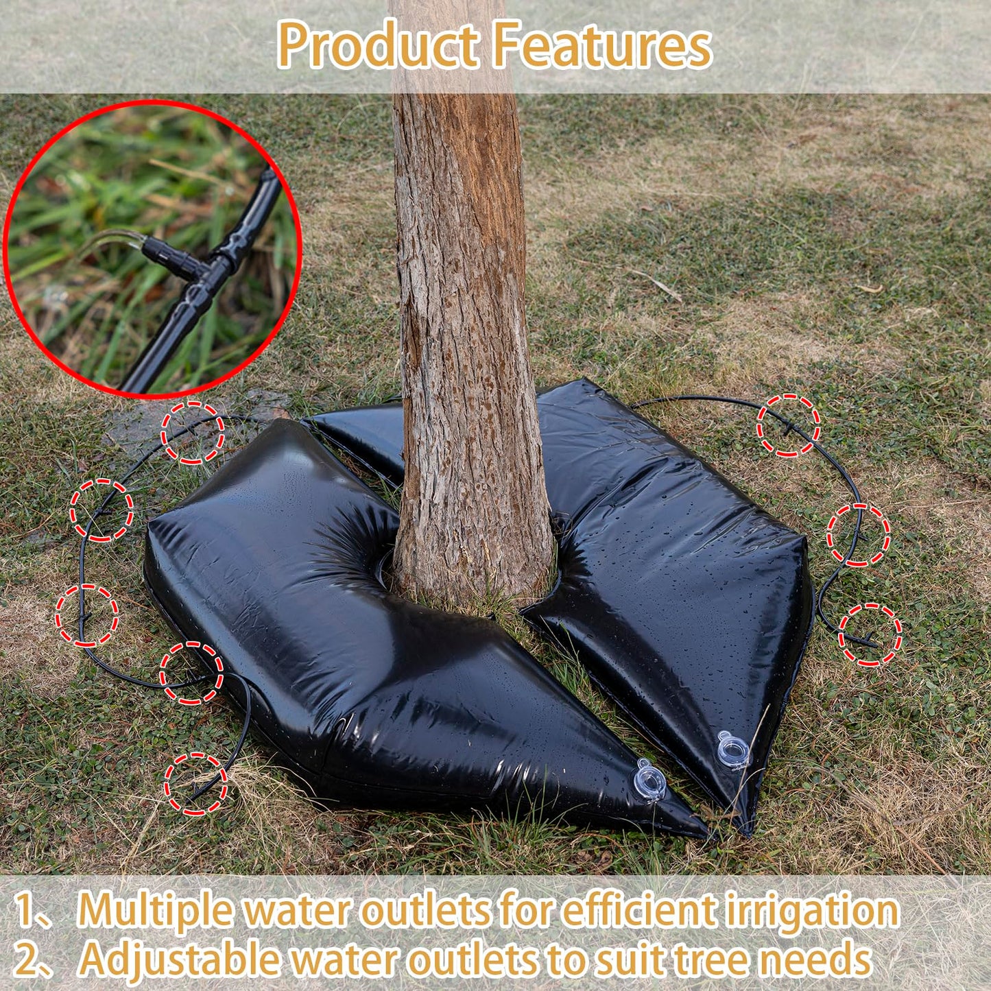 Tree Watering Bag/Ring Slow Release 19 Gallon, Tree Bags for Watering Equipped with Two Low Filling Pipes Deep Root Drip Irrigation Watering for Trees, Plants, and Gardens of All Sizes (1, Green)