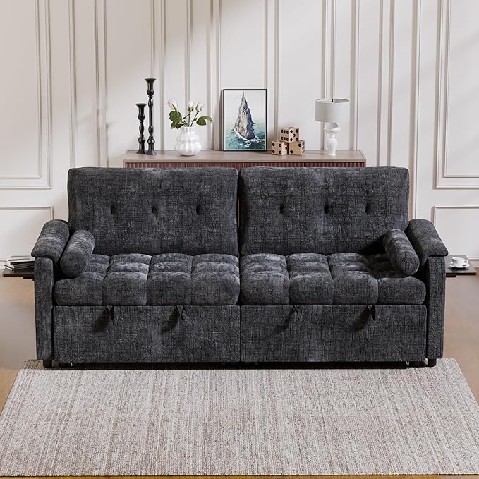 Convertible Sleeper Sofa Bed, 86 Inch Chenille Pull Out Couch