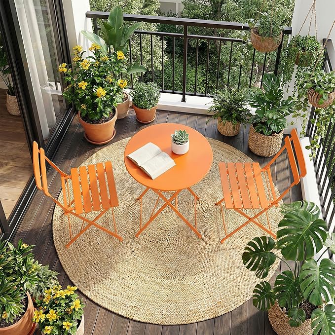 GarveeLife 3 Piece Patio Bistro Set, Folding Patio Bistro Table and Chairs Set