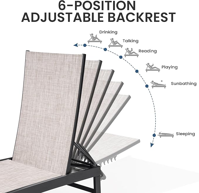 Crestlive Products Chaise Lounge Chair Outdoor Set of 2, Adjustable 5 Positions