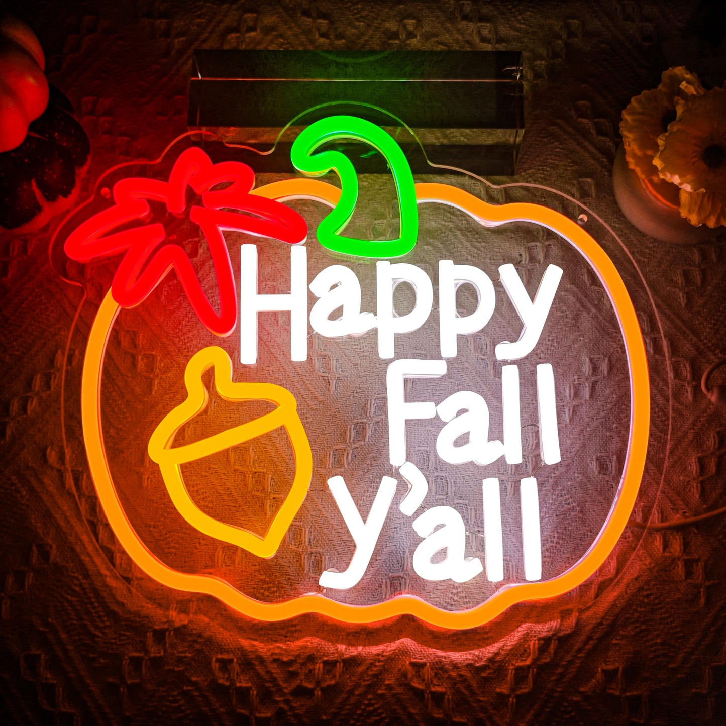 Happy Fall Y'all Neon Sign,Thanksgiving Pumpkin Neon Sign Thanksgiving LED Neon Light Sign Thanksgiving Decorations for Autumn Room Bedroom Table Wall Decor Kids Holiday Gift USB Powered