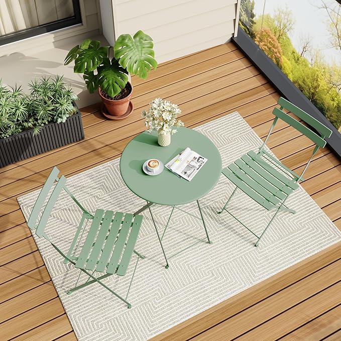 3-Piece Folding Bistro Set, Outdoor Patio Furniture Set