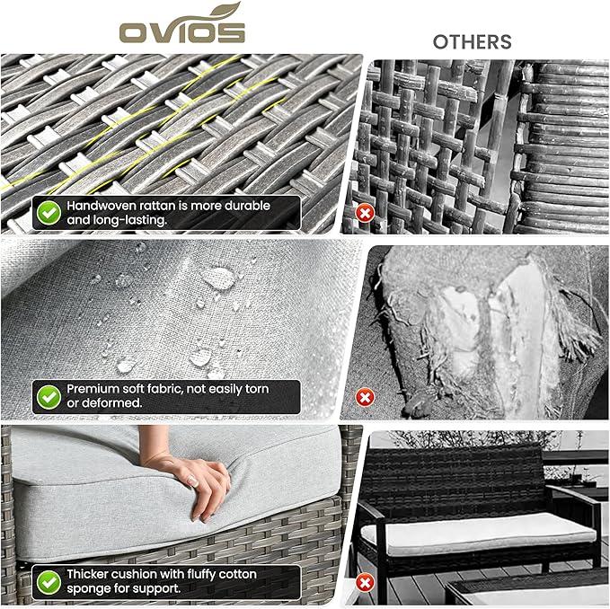 ovios 3-Piece Patio Furniture Set, Outdoor Wicker Sofa