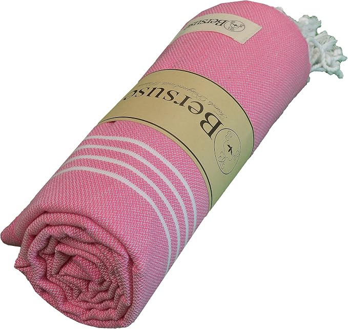 Bersuse Towels Anatolia XL Beach Blanket Throw Blanket Turkish Towel 100% Cotton Extra-Large Quick-Dry Lightweight Premium Peshtemal Towel - 61x82 Inches, Pink