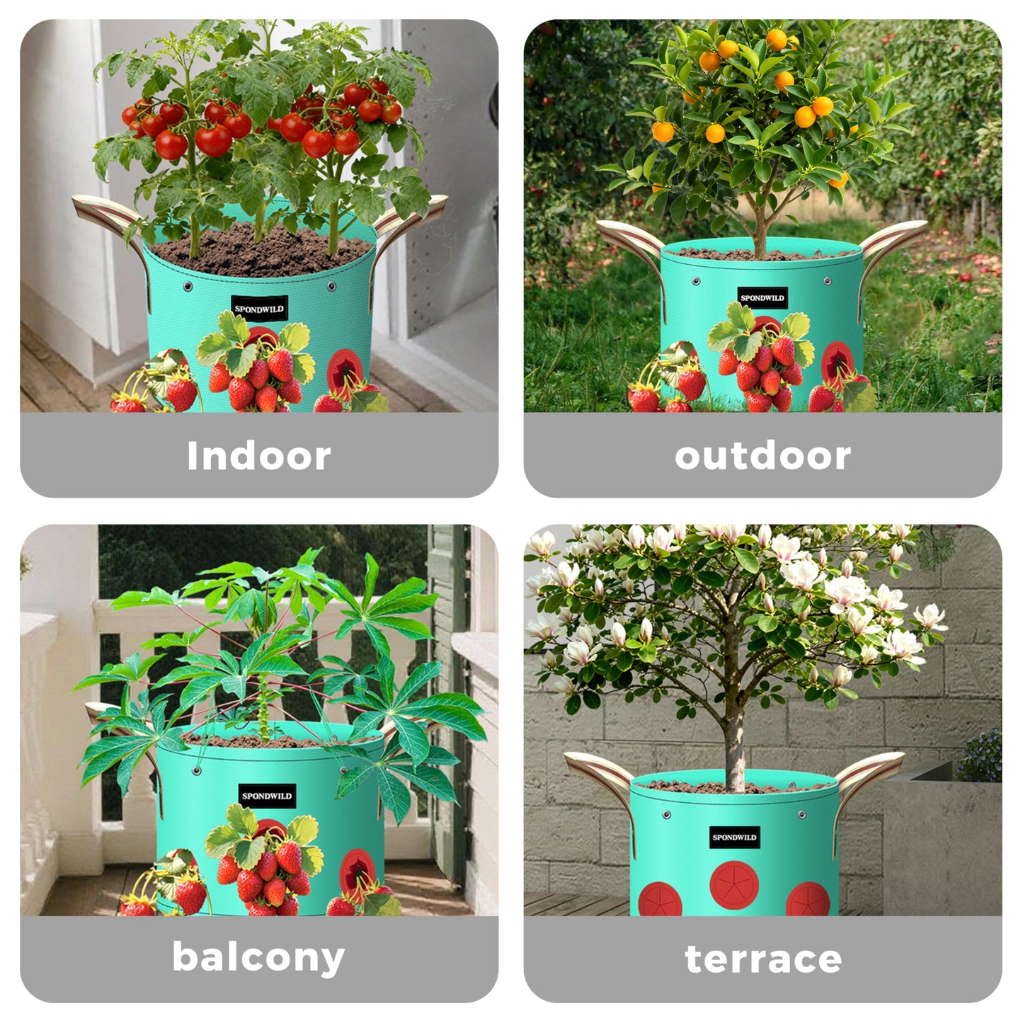 SPONDWILD 7 Pack 5 Gallon Grow Bags Heavy Duty 180G Thickened PE Plant Pots with 8 Breathable Holes