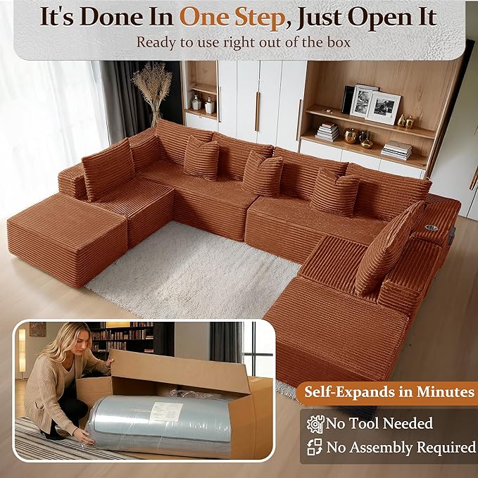 138" Cloud Sectional Couch, Comfort U Shaped Sofa