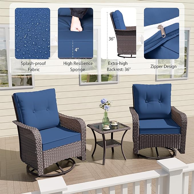 ALAULM Outdoor Swivel Rocking Chairs Set of 2