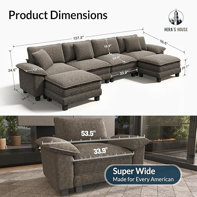 HERA'S HOUSE 158" Modular Sectional Sofa, Oversized U Shaped Couches