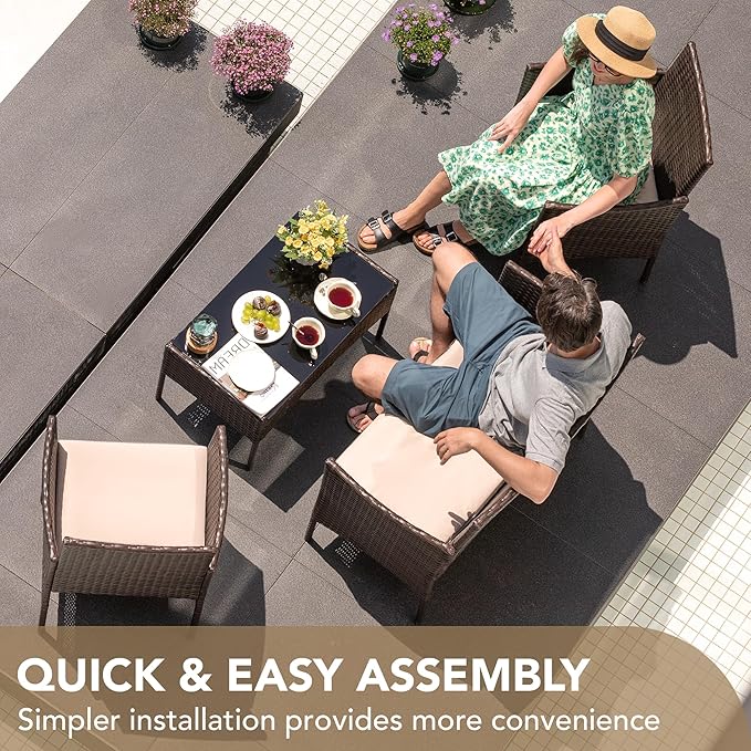 Devoko 4 Pieces Outdoor Patio Furniture Set, PE Rattan Wicker Chairs Balcony