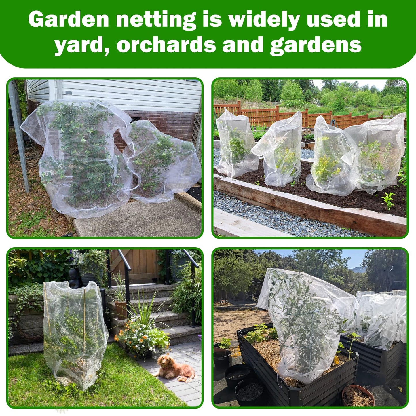 2 PCS Large Fruits Tree Netting Cover for Garden 2.6 x 3.3 ft Garden Insect Bird Barrier Plant Netting for Tomato Blueberry Bush Netting Covers Deer Cicada Netting Cover Bag with Drawstring