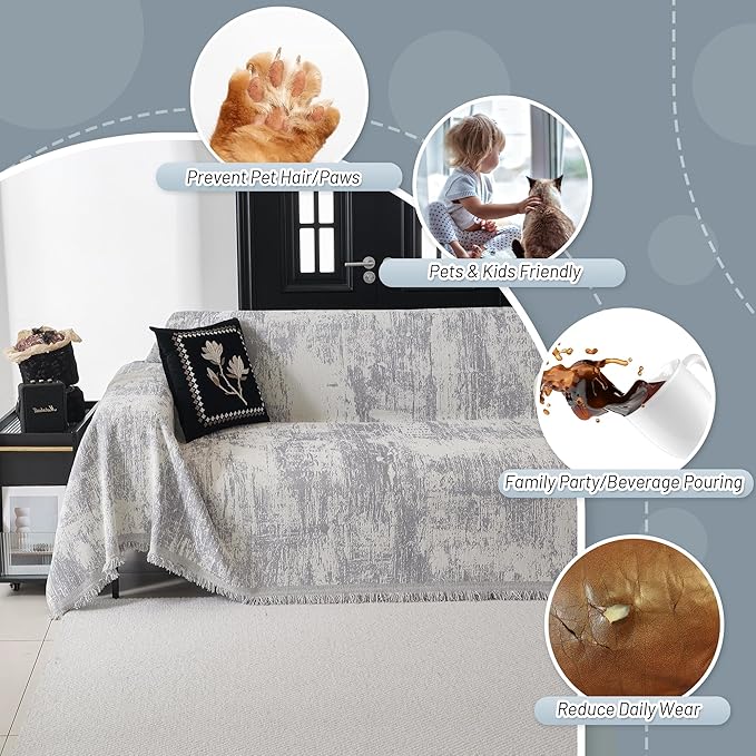 MYSKY HOME Boho Couch Cover for Dogs Washable Grey Abstract Couch Sofa