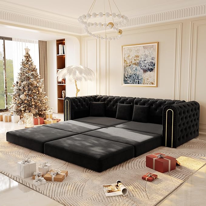 90.6'' Velvet Folding Floor Sofa Bed