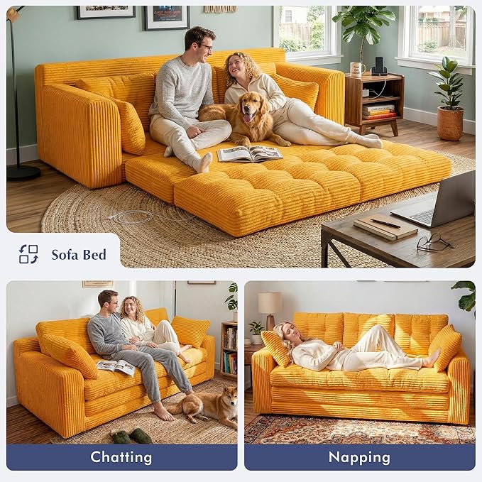 Homkdom 3 Seater Convertible Folding Sofa Bed, Pull Out Sleeper Sofa
