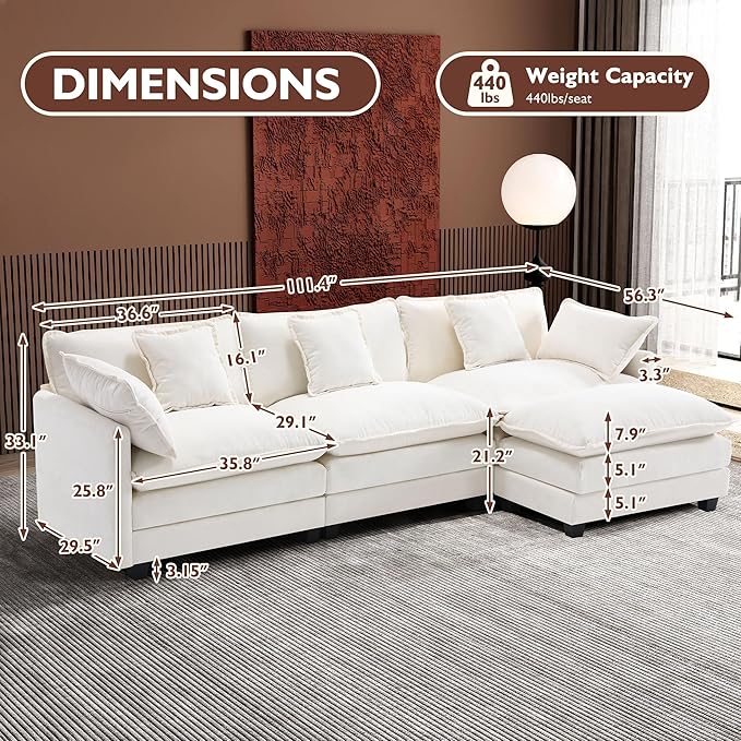 Ihanherry 111.4" L Shaped Modern Sofa Modular Sectional Cloud Couch