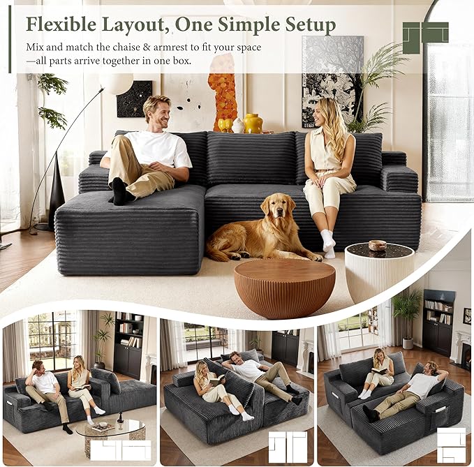 96" Sectional Couches for Living Room Cloud Couch Sofa
