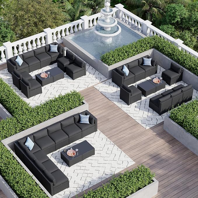 Aoxun 10 Piece Patio Furniture Set Wicker Patio Sectional Sofa Set Outdoor