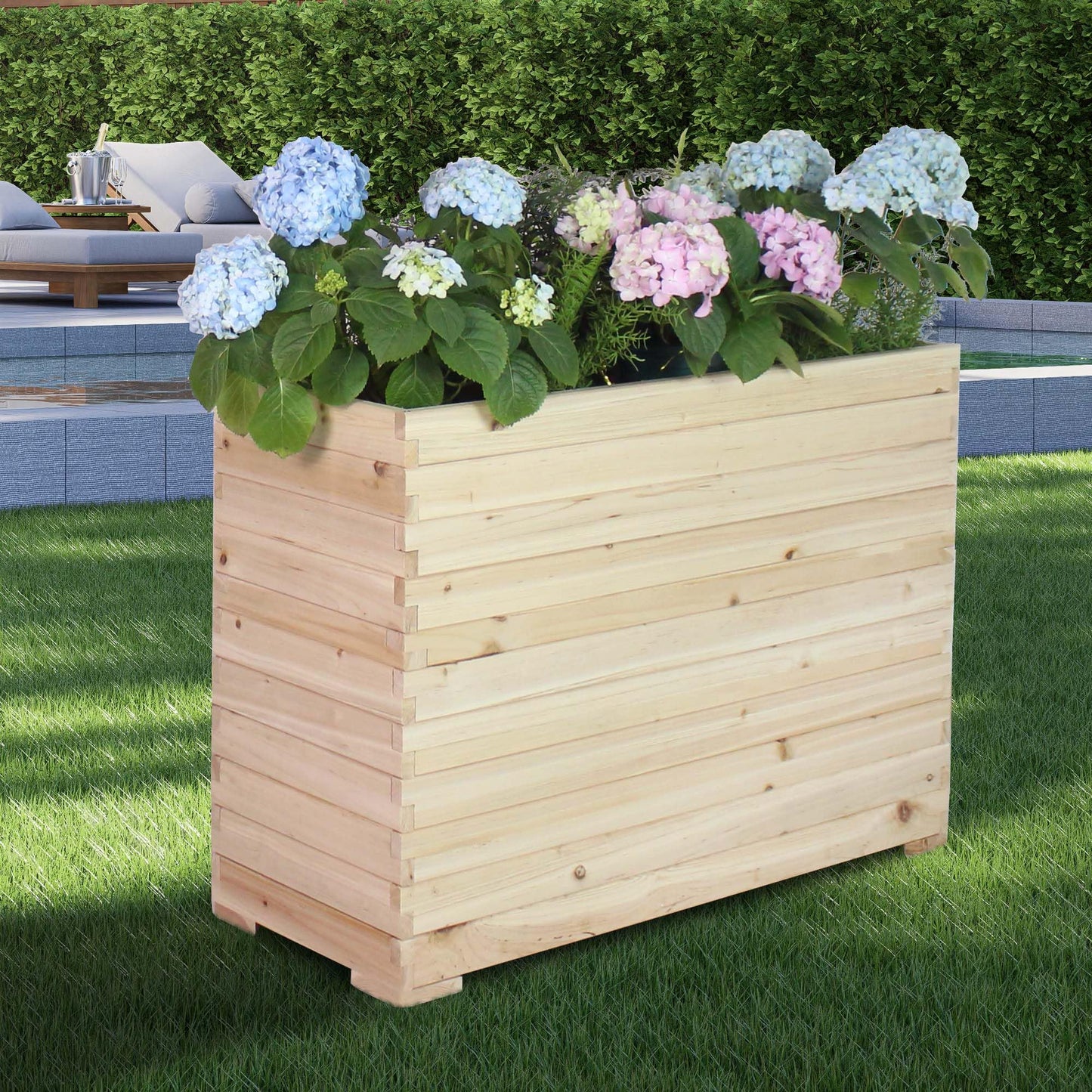 TRUEAURA Wood Raised Garden Bed, Rectangular Planter Box Outdoor Large Tall Trough 39"x28"x15" Flower Planters Boxes with Bottom for Plants Herb Patio Porch Balcony Privacy Screen