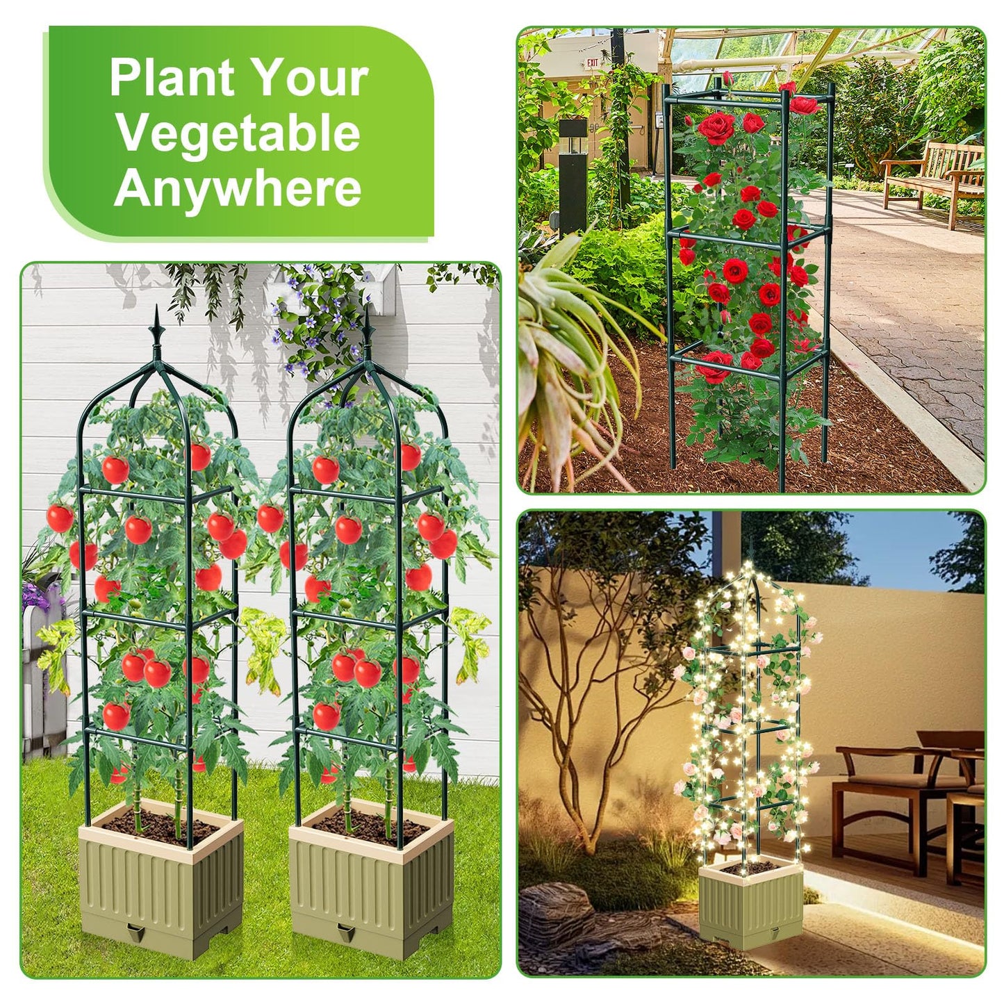 Raised Garden Bed Planter Box with Trellis, 71" Self-Watering Tomato Planter with Trellis for Climbing Vegetable and Plants, Tomato Cage Planters for Indoor Outdoor Patio Greenhouse Gardening (1Pack)