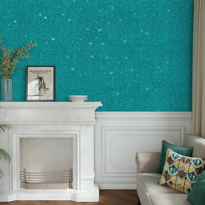 VaryPaper Teal Glitter Wallpaper Stick and Peel Decorative Glitter Contact Paper for Cabinets Craft Removable Self Adhesive Sparkle Teal Wall Paper for Girls Bedroom Accent Wall Covering 15.7''x78.7''