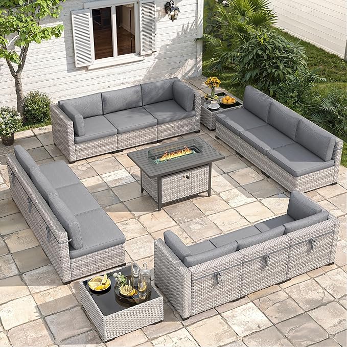 12-Seat Modern Outdoor Wicker Rattan Patio Furniture Set