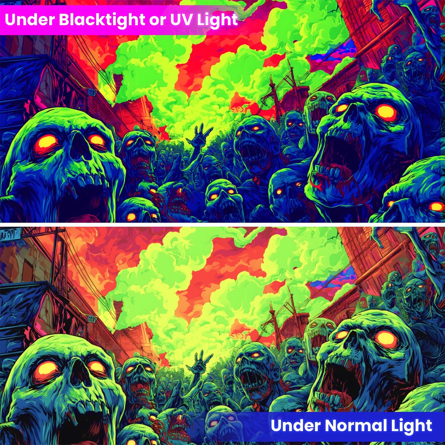 BVBOX Blacklight Halloween Tapestry Horror Moon Night Scary Cemetery Pumpkin Lantern Halloween Tapestry Wall Hanging Skull Horror Poster Banners for Bedroom Livingroom (Zombie-1, 59L x 51W, Unframed)
