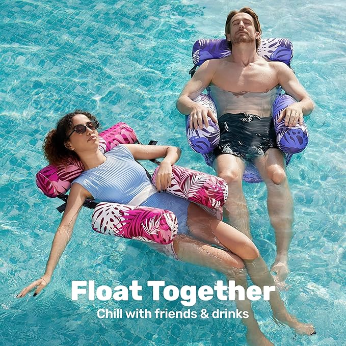 SLOOSH Inflatable Pool Floats Adult, 2 Packs Floating Lounge Chairs, Blow up