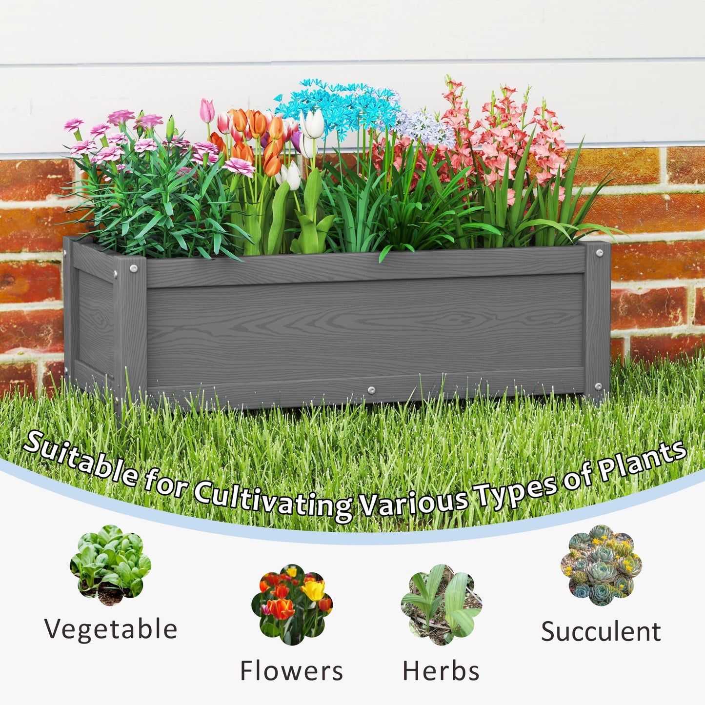 KETOYARK HDPE Raised Planter Box Outdoor,Rot-Resistant and Non-Cracking,Small Raised Beds for Gardening 29.5 * 14.4 * 9.8 in for Yard,Lawn,Outdoor Planter Boxes Rectangle with Drainage Holes Gray