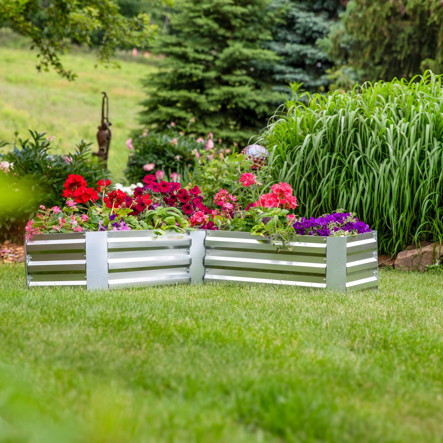 Sunnydaze Galvanized Raised Garden Bed - Outdoor Planter Box for Backyard or Patio - Steel Metal Raised Bed for Gardening Vegetables, Flowers, Herbs - 47 x 47 x 12 in - Silver - L-Shaped